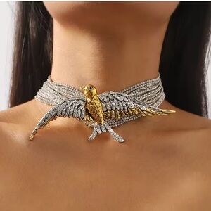 Bird Swallow Multi-Layered Crystal Choker Necklace 

Silver Wings